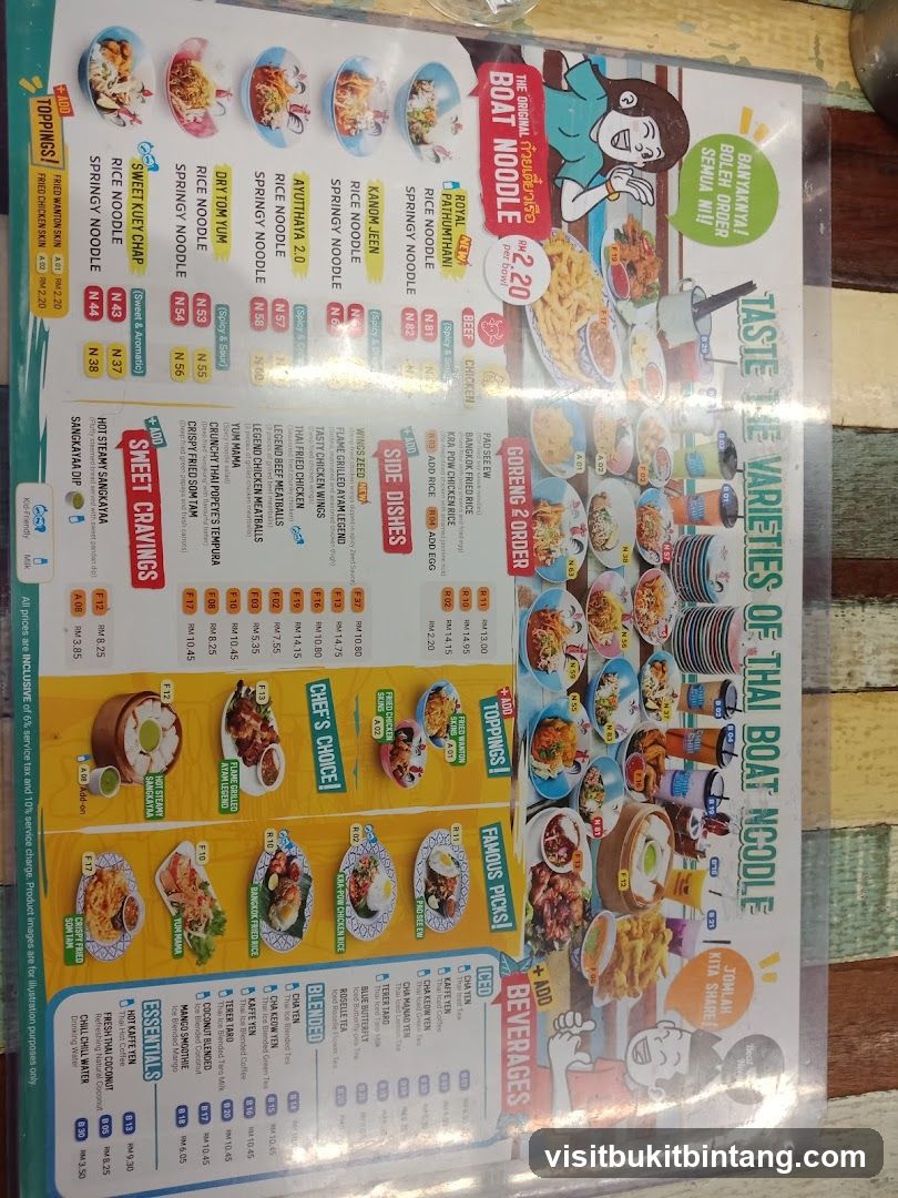 Thai Boat Noodle Menu