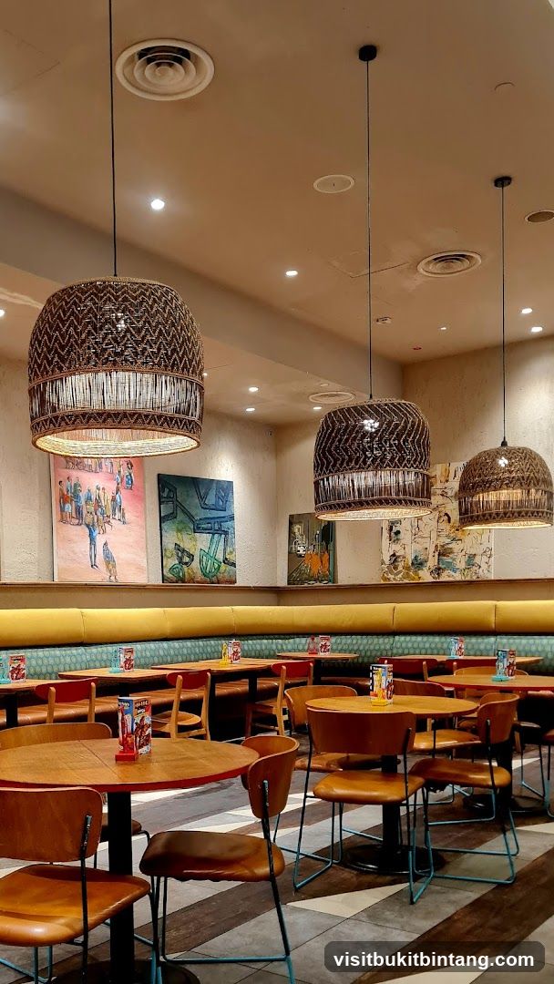 Restaurant Interior with Woven Pendant Lights