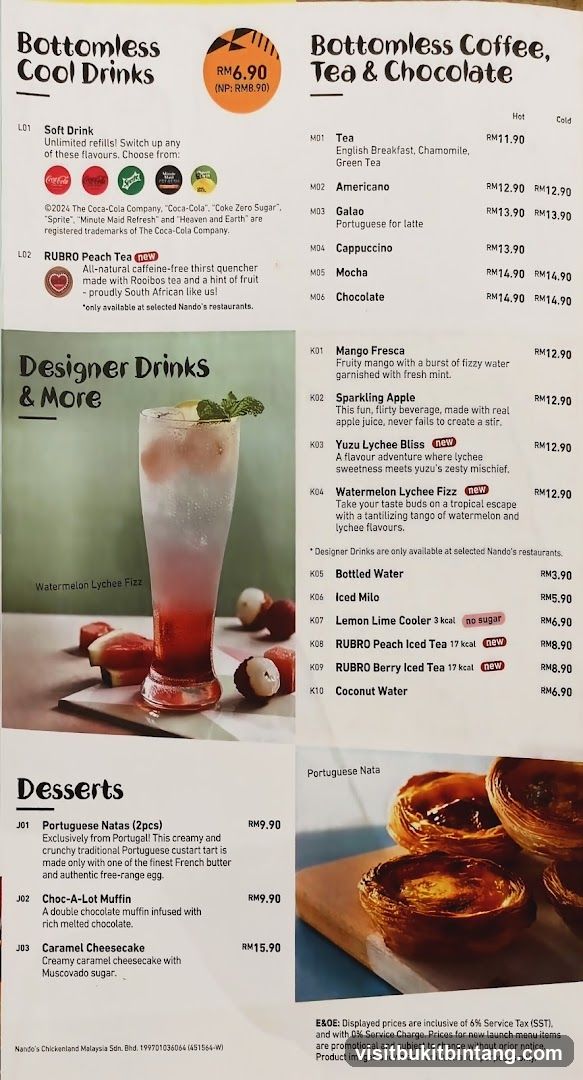 Bottomless Cool Drinks, Bottomless Coffee, Tea & Chocolate, Designer Drinks & More, Desserts