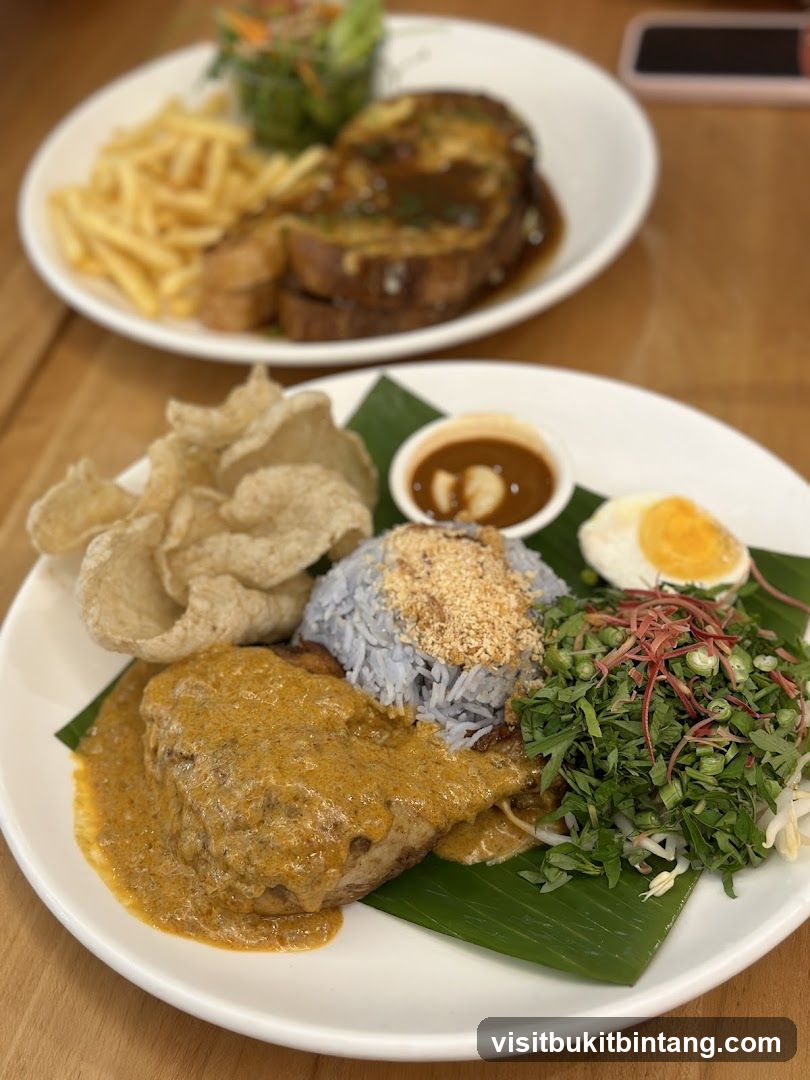 Nasi Kerabu with Chicken and French Toast