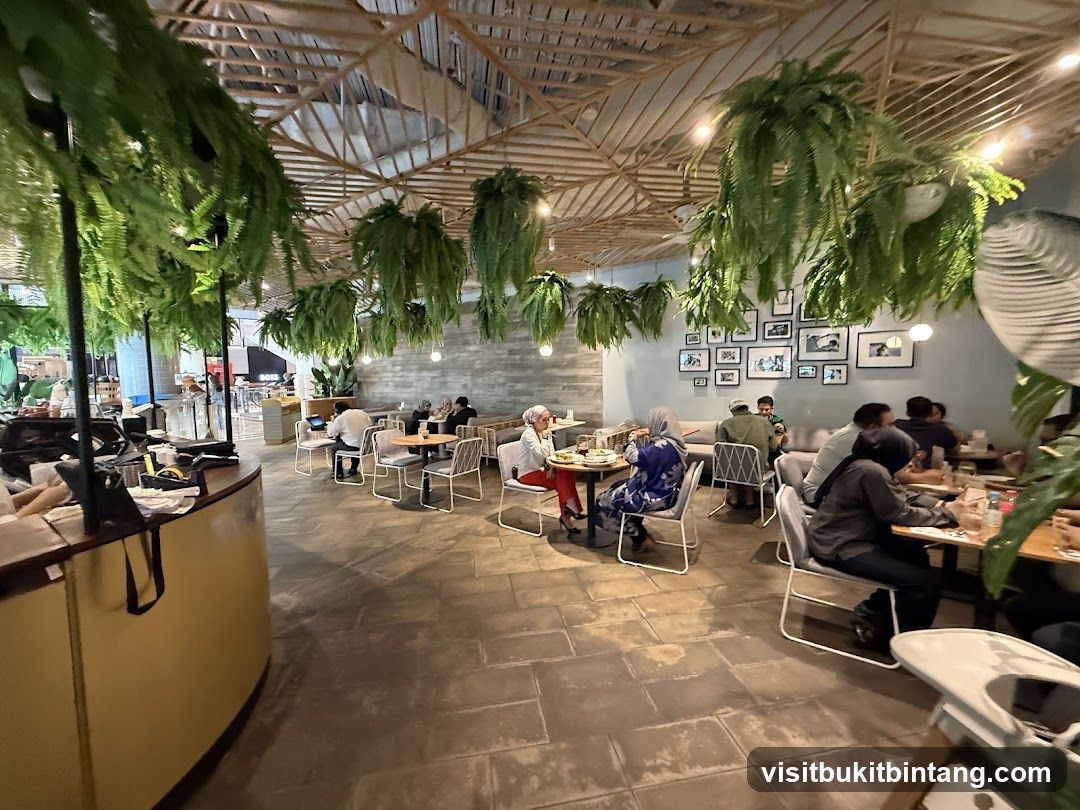 Restaurant Interior with Hanging Plants