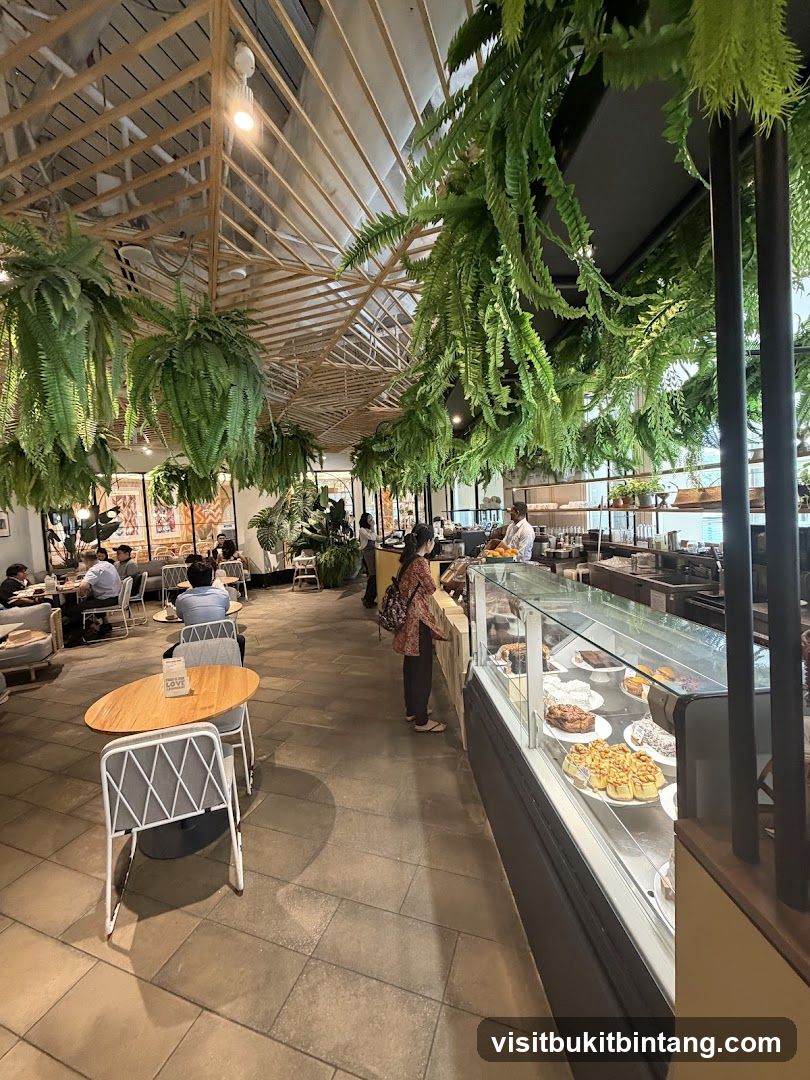 Cafe Interior with Hanging Plants