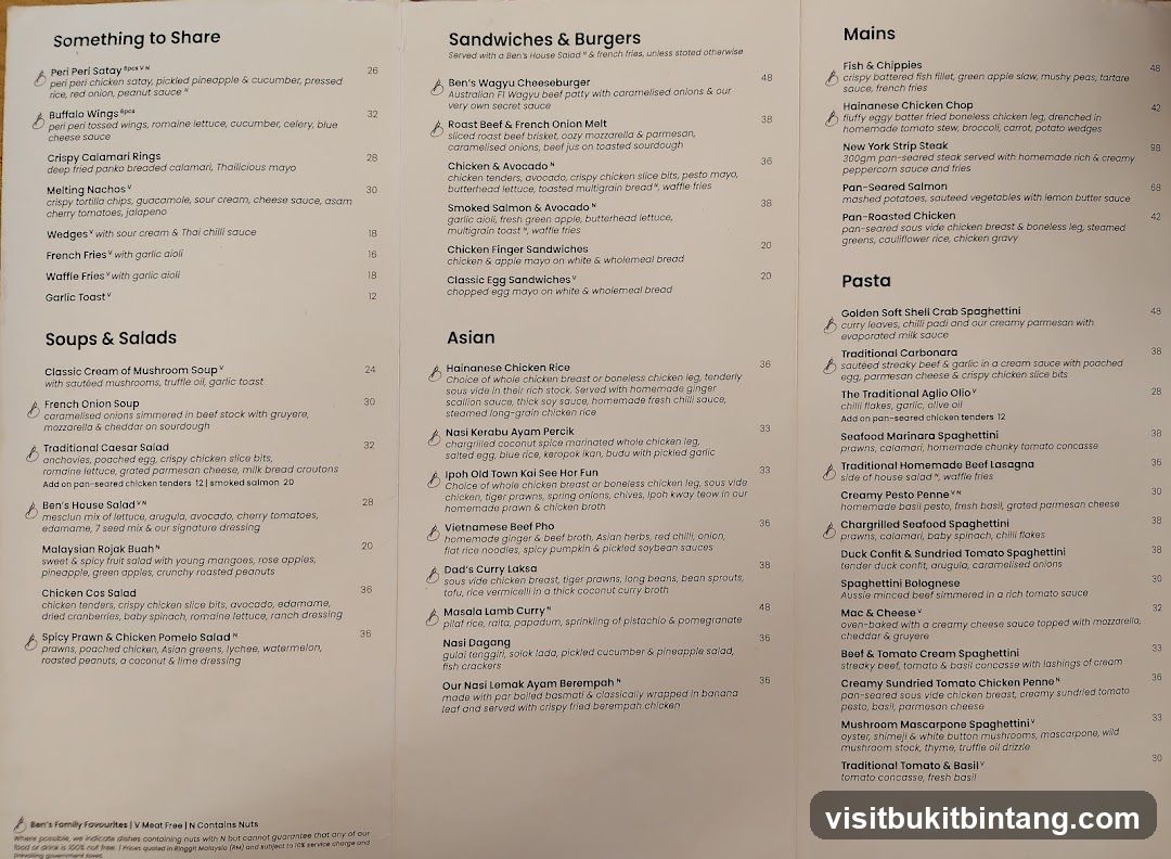 Ben's House Menu