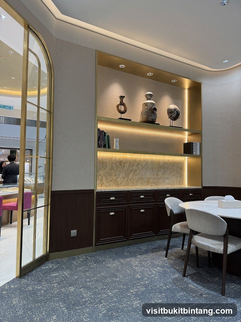 Interior of a jewelry store with seating area