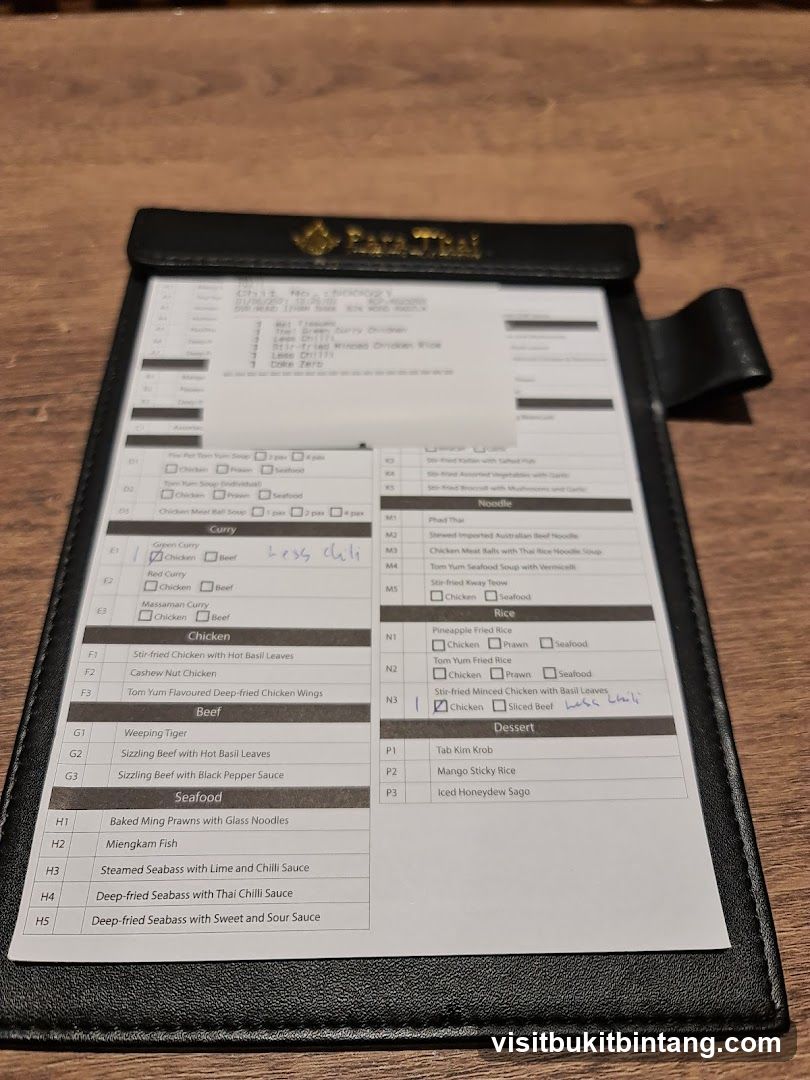 Raya Thai Menu