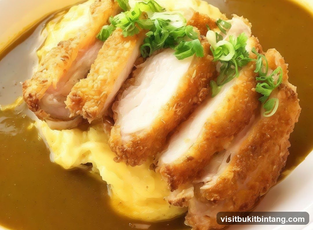 Fried Chicken with Mashed Potatoes and Curry Sauce