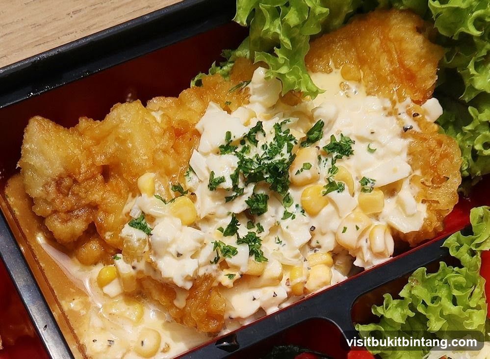 Fried Fish with Creamy Corn and Egg Salad