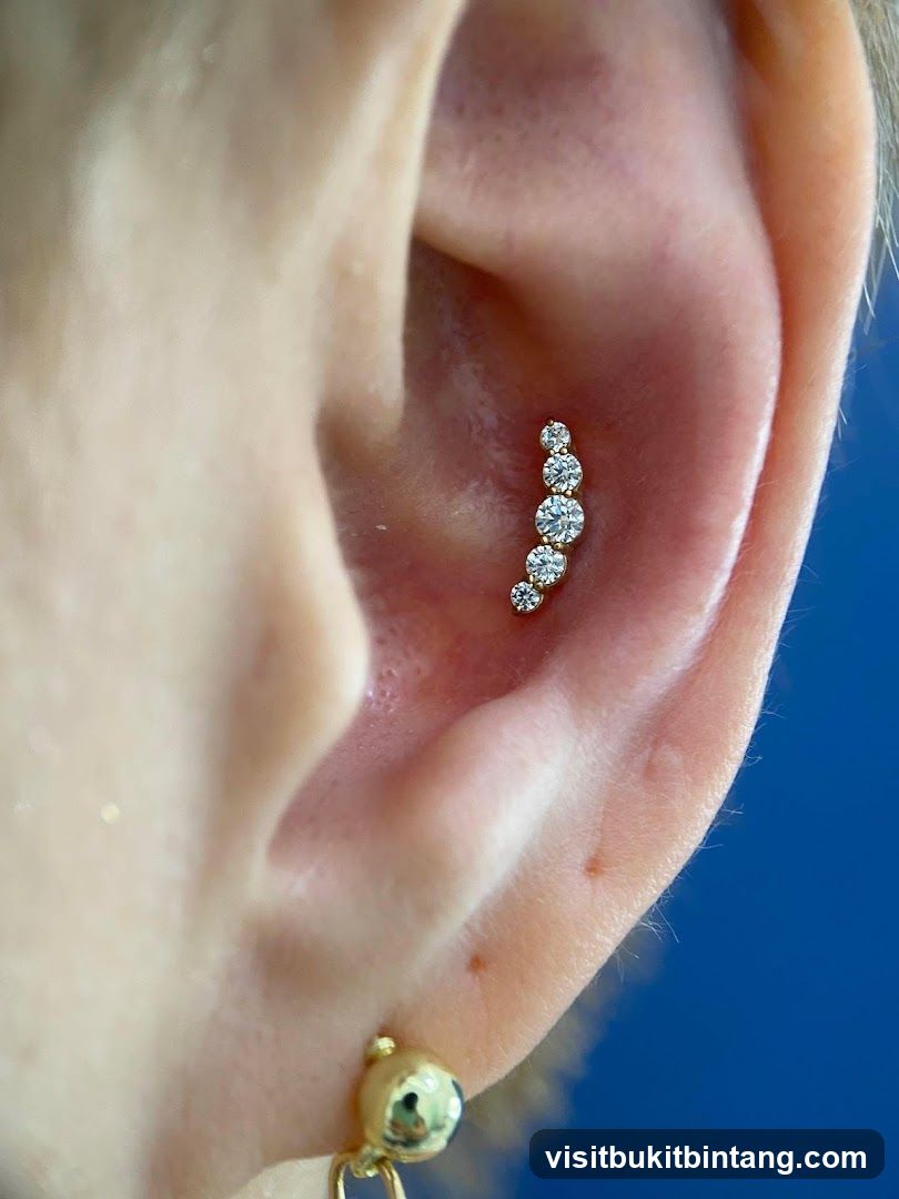 Ear Piercing with Diamond Cluster Jewelry