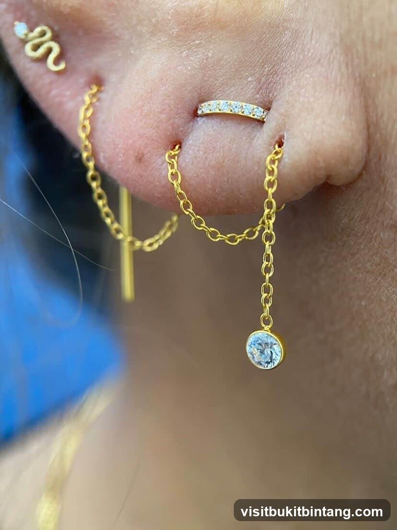 Gold Chain Earrings with Gemstones
