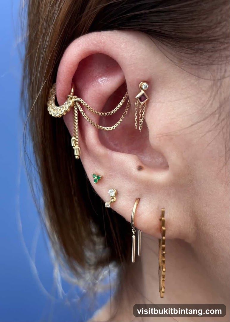 Ear Piercings with Gold Jewelry