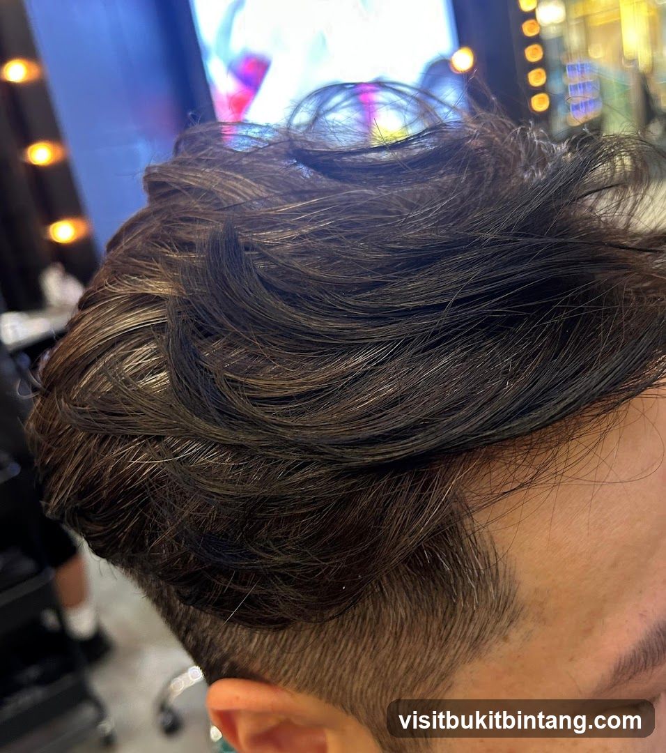 Close-up of a man's styled dark hair