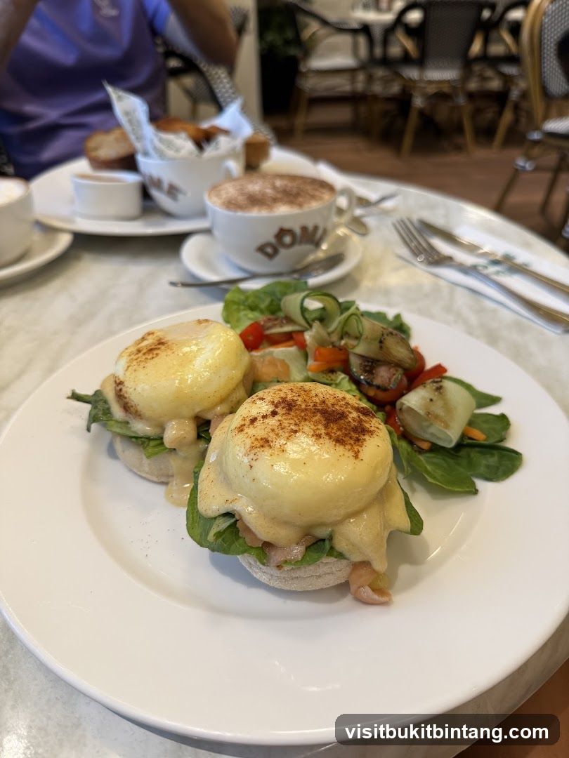 Eggs Benedict with Salad and Coffee