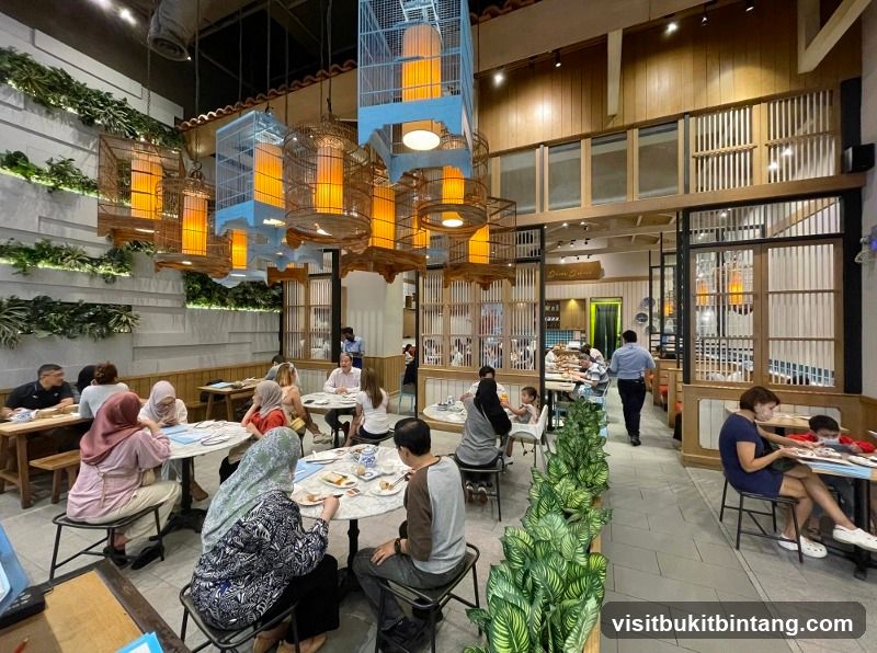 Restaurant Interior with Decorative Bird Cages