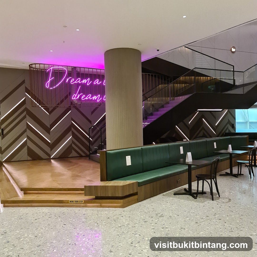 Modern Seating Area with Neon Sign