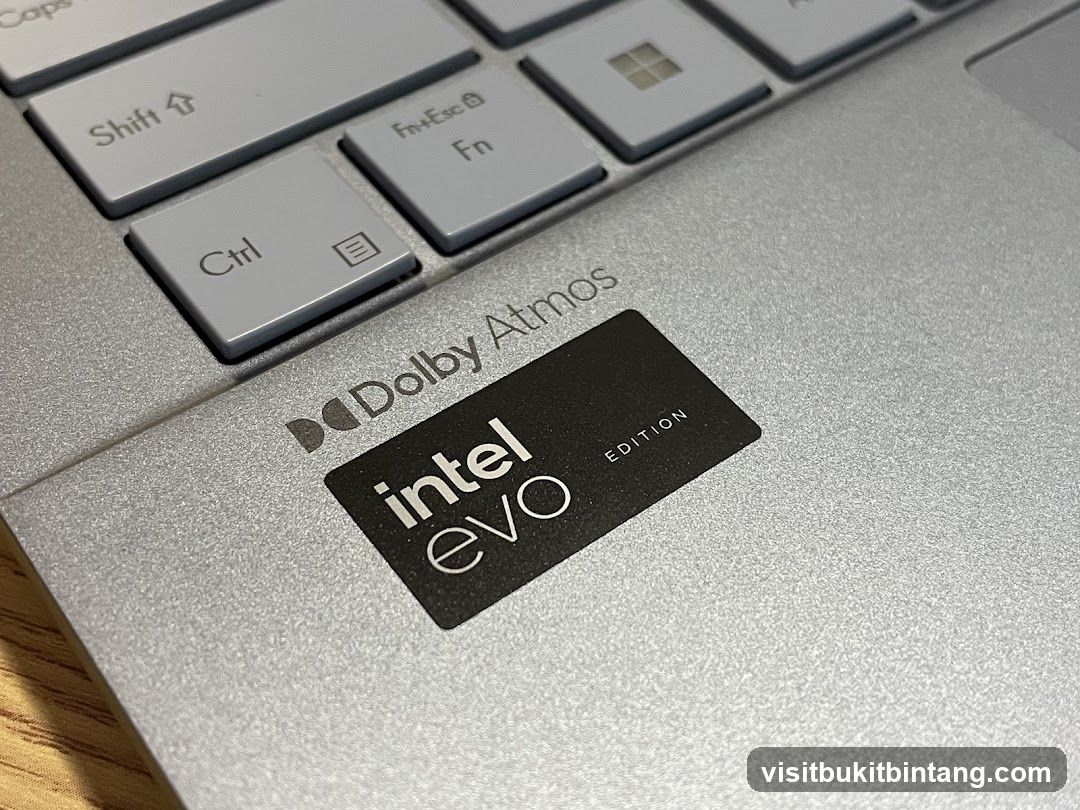 Intel Evo and Dolby Atmos Stickers on Laptop