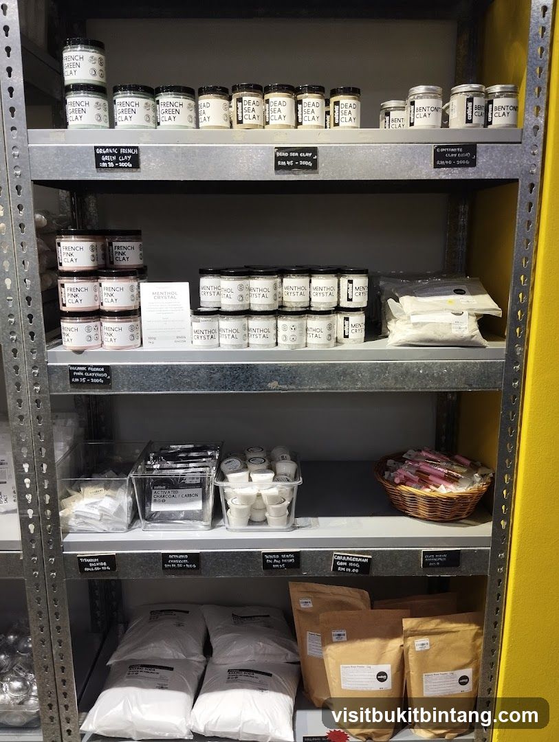 Shelves of cosmetic ingredients
