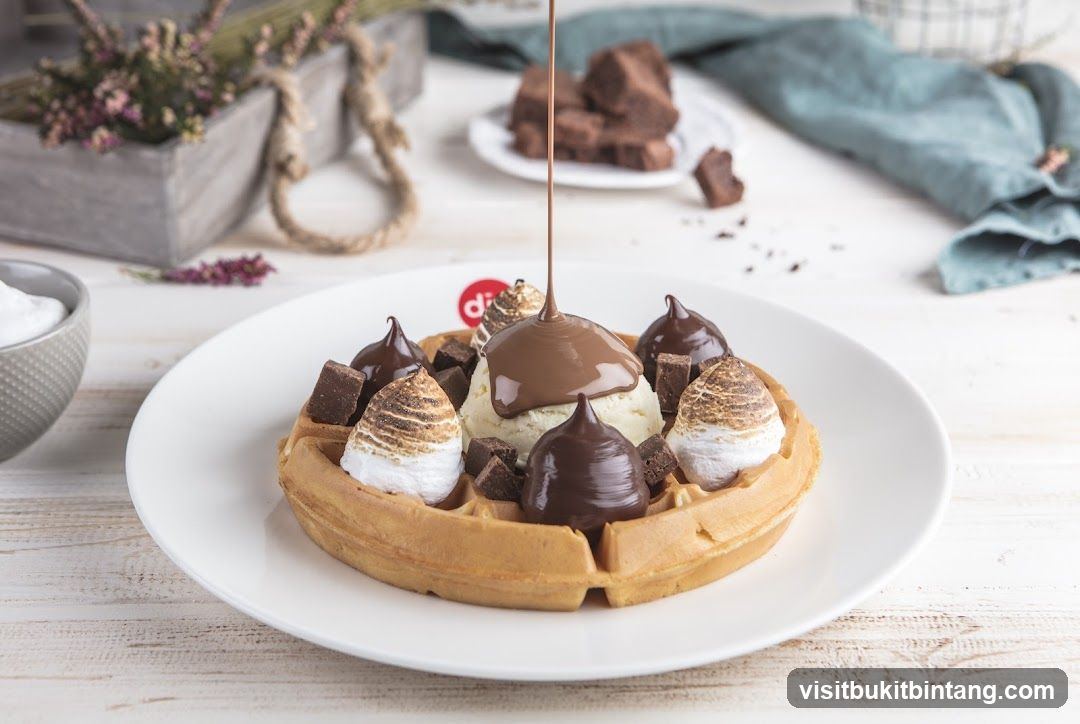 Waffle with Ice Cream and Chocolate