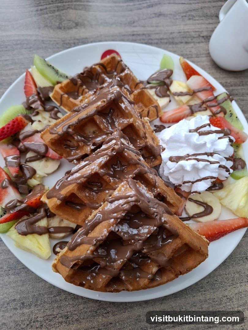 Waffles with Fruit and Chocolate Drizzle