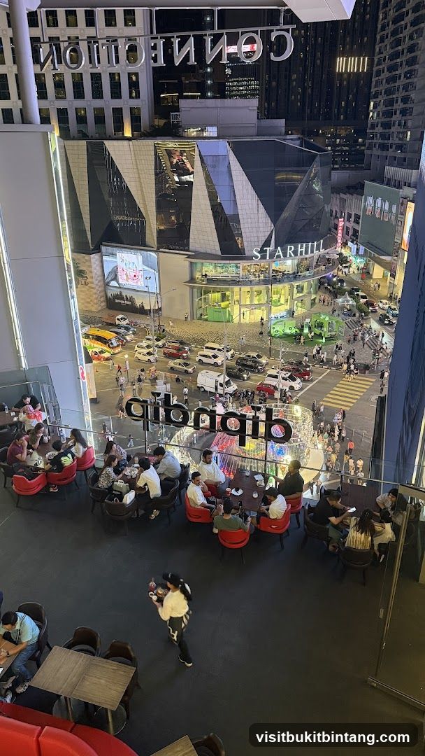 Outdoor seating area with people dining and a busy street scene