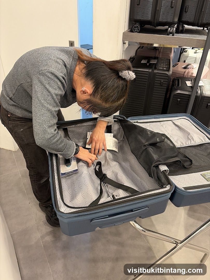 Person examining luggage