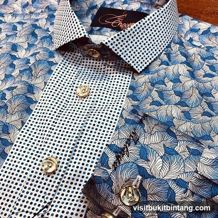 Blue Leaf Patterned Dress Shirt