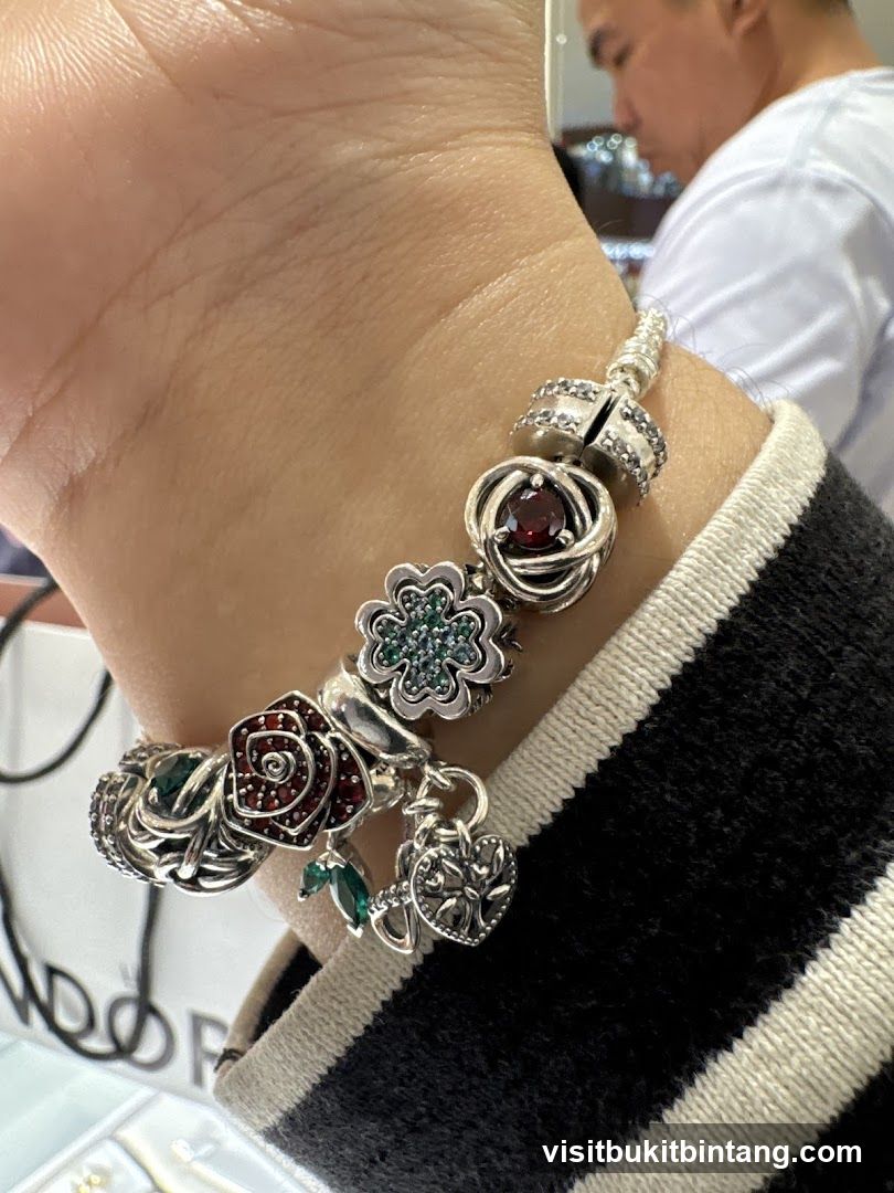 Charm Bracelet with Rose and Clover Charms