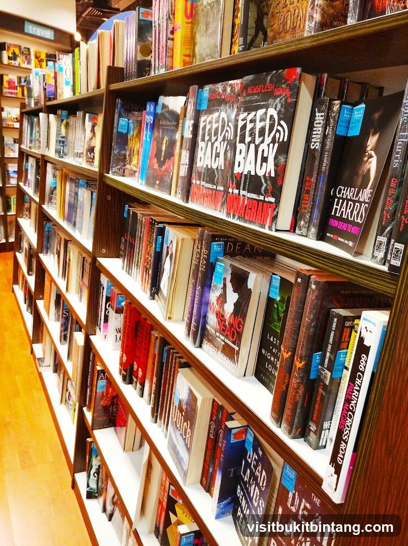Bookshelves in a bookstore