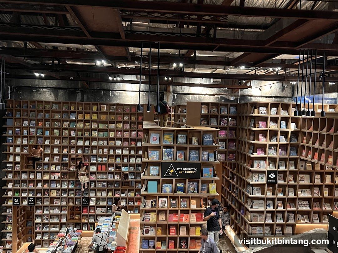 Interior of a bookstore with extensive shelving
