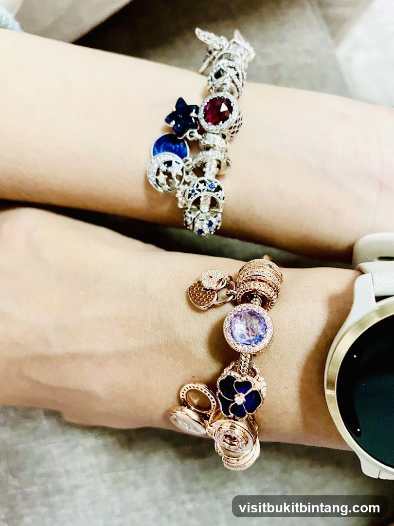 Two Charm Bracelets on Wrists