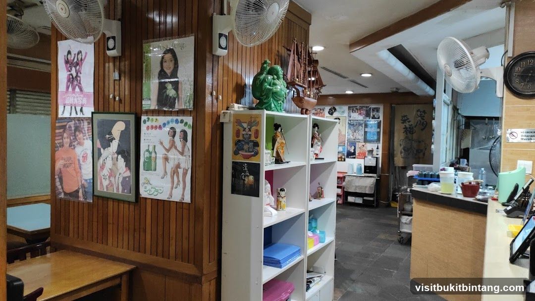 Restaurant Interior with Posters and Shelving
