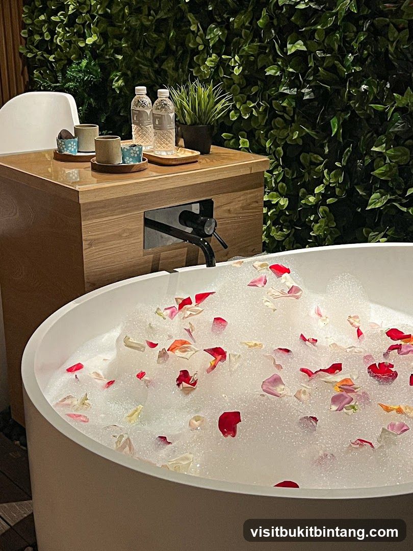 Bathtub with Flower Petals and Bubbles