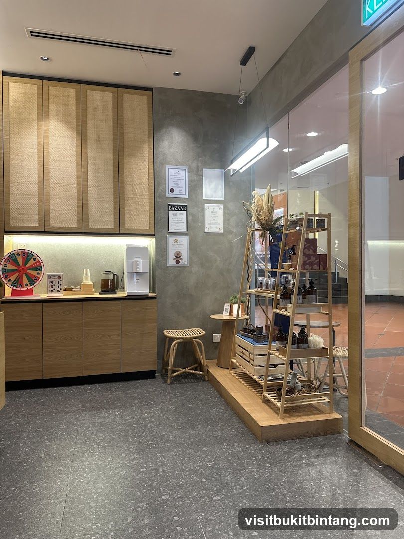 Interior of a store with display shelves and cabinets