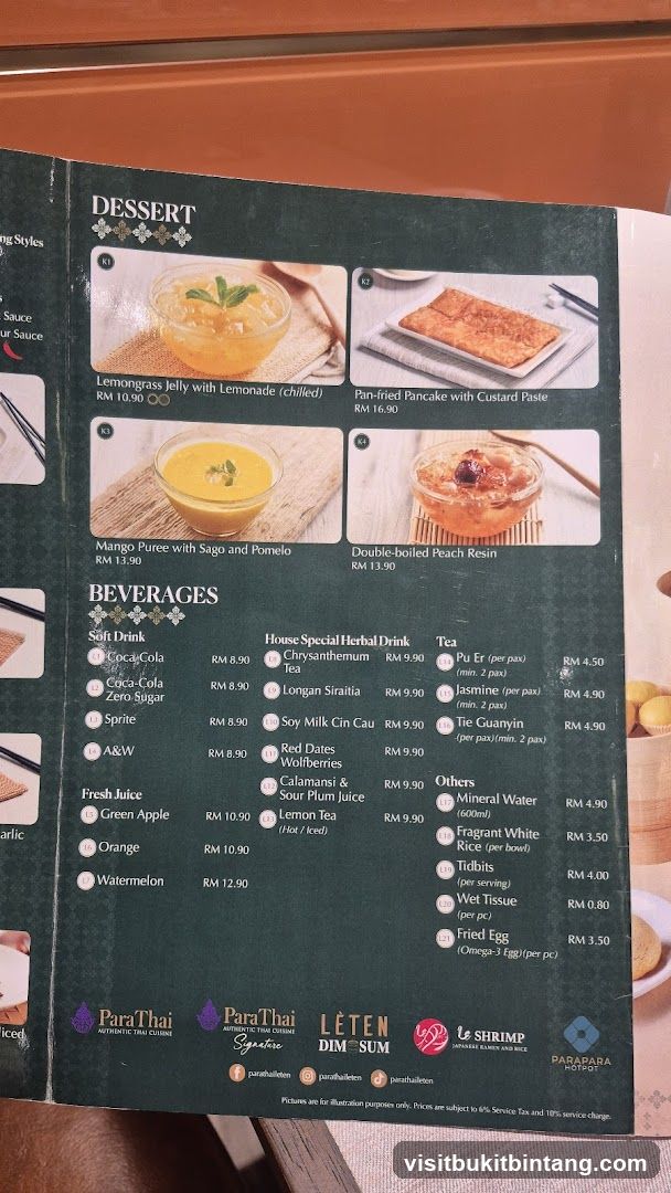 Dessert and Beverages Menu