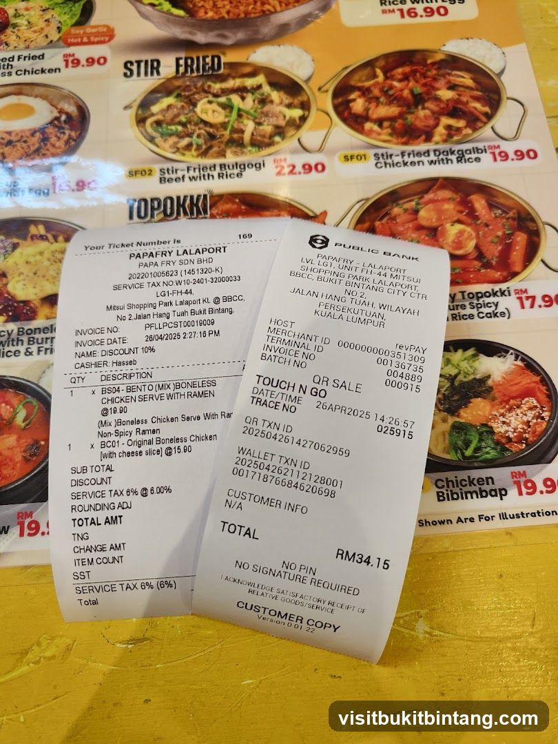 Restaurant Menu and Receipt