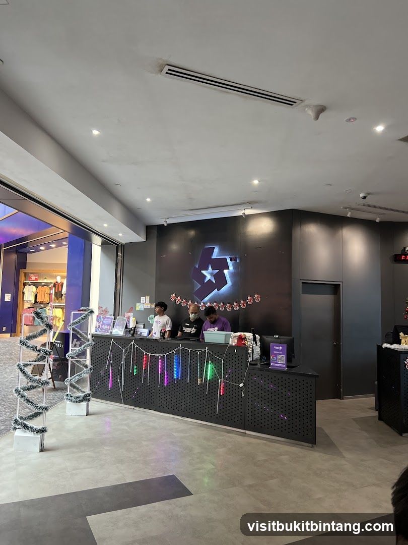 Store counter with staff and Christmas decorations