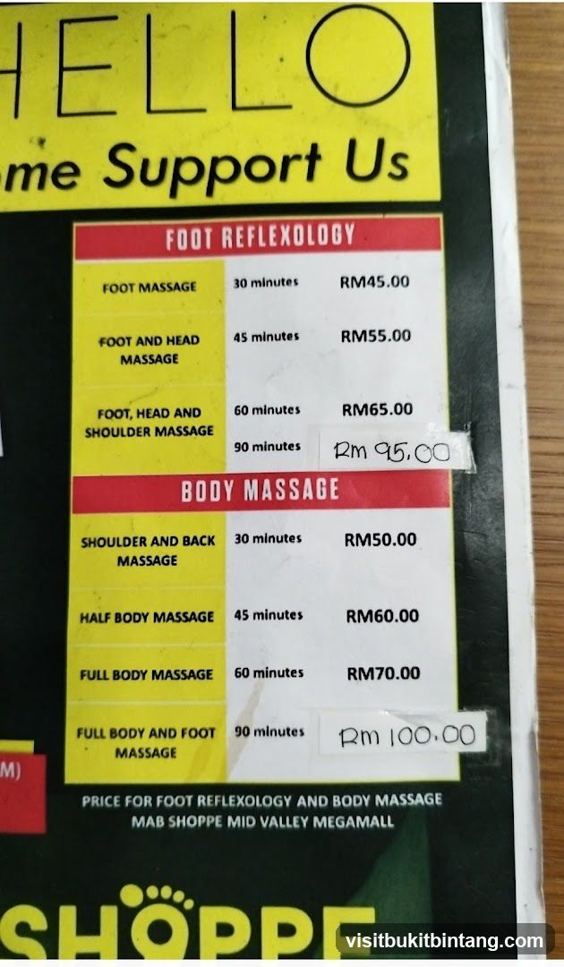 Foot Reflexology and Body Massage Menu