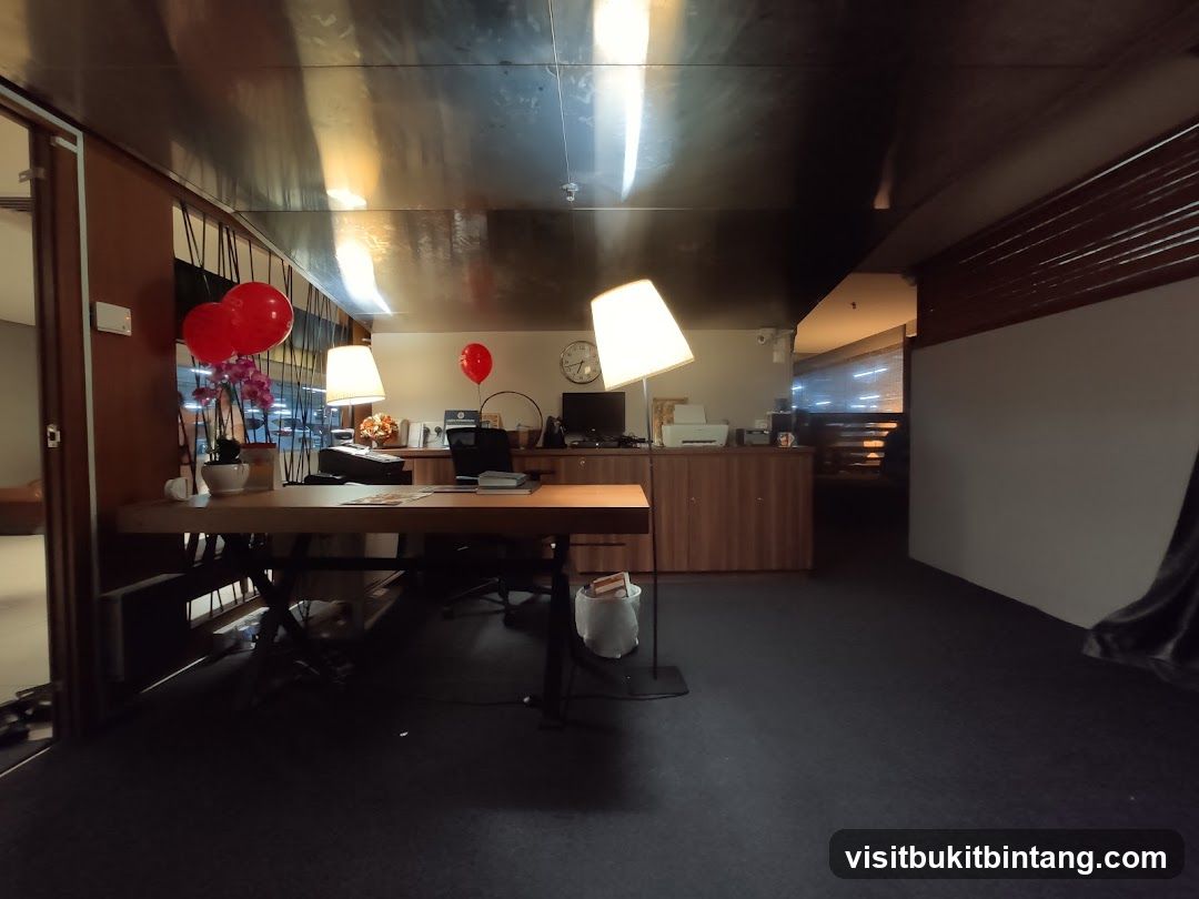 Office Space with Desk and Balloons