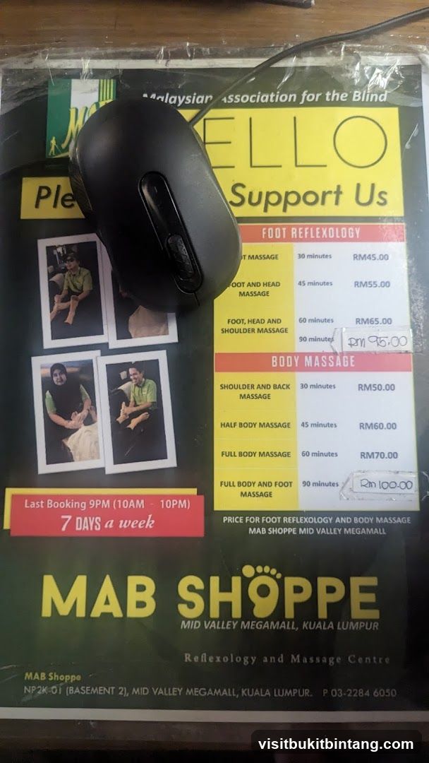 MAB Shoppe Reflexology and Massage Centre Price List