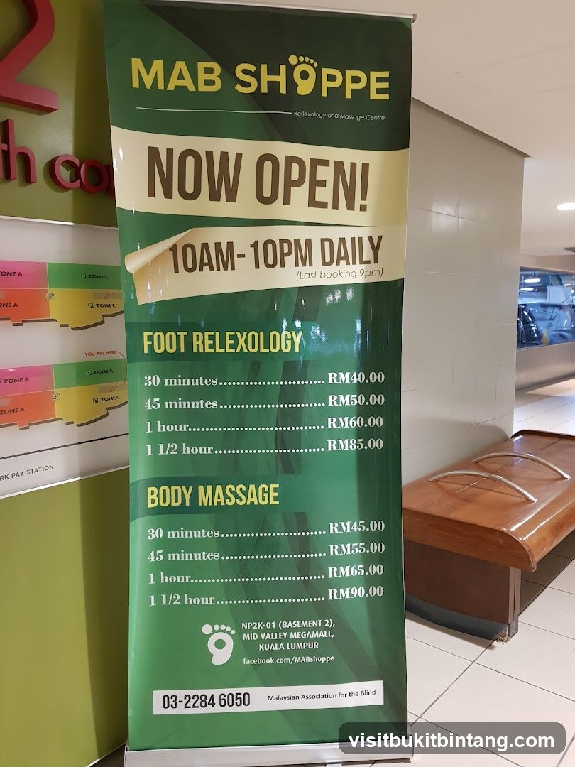MAB SHOPPE Reflexology and Massage Centre Menu