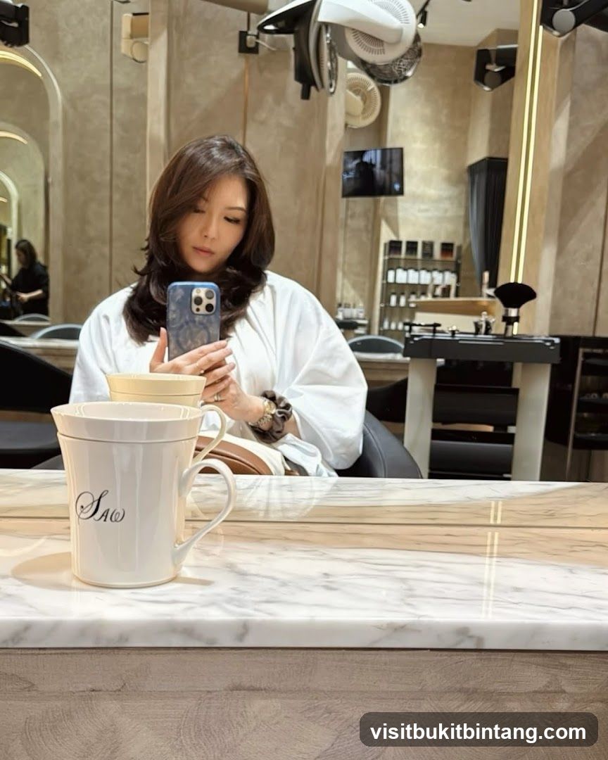 Woman taking a selfie in a salon