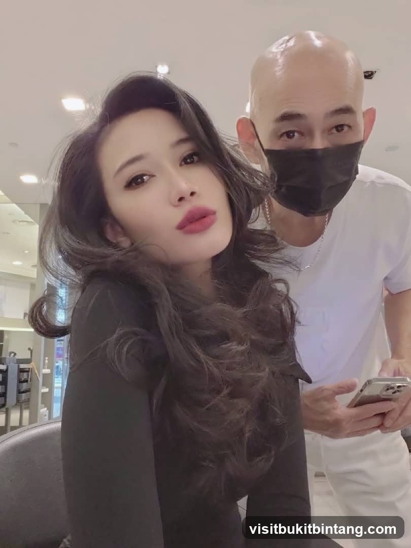 Woman and man in salon