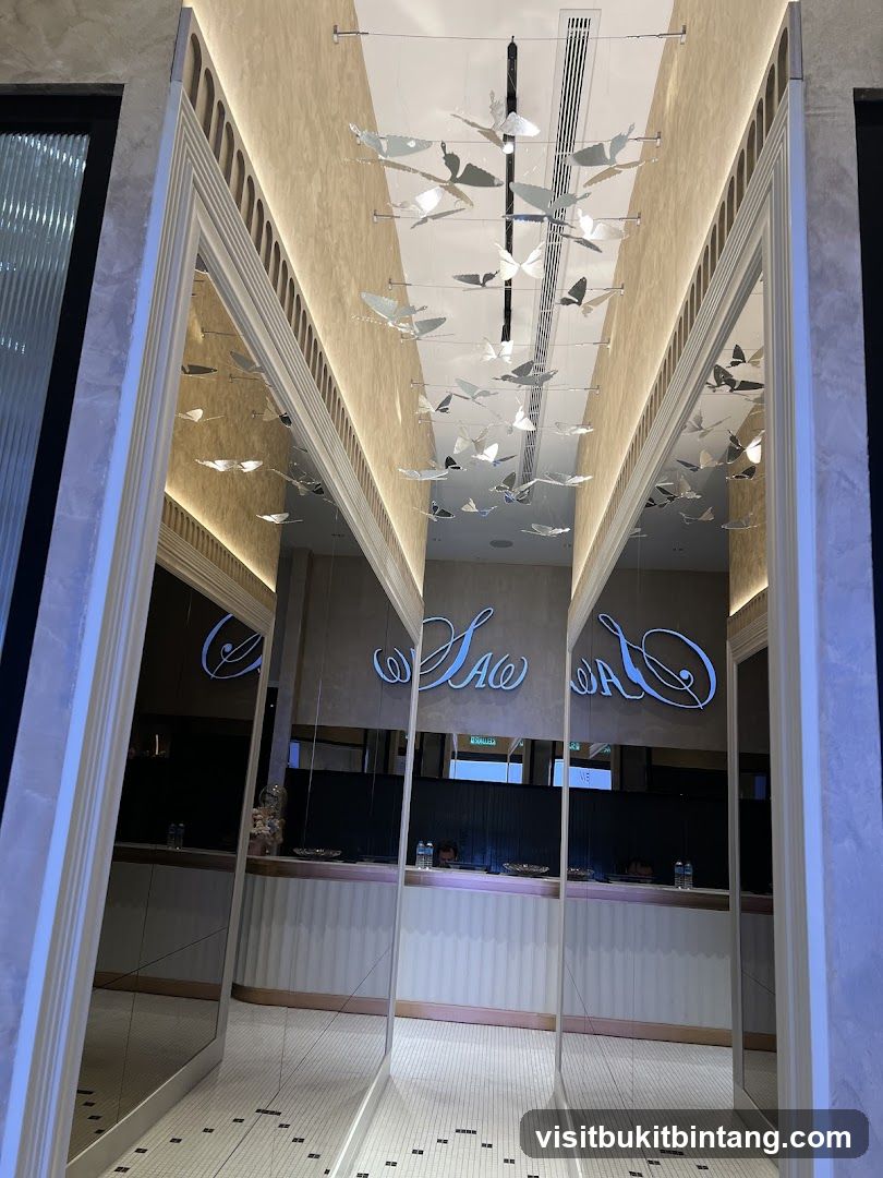 Interior of a reception area with butterfly decor