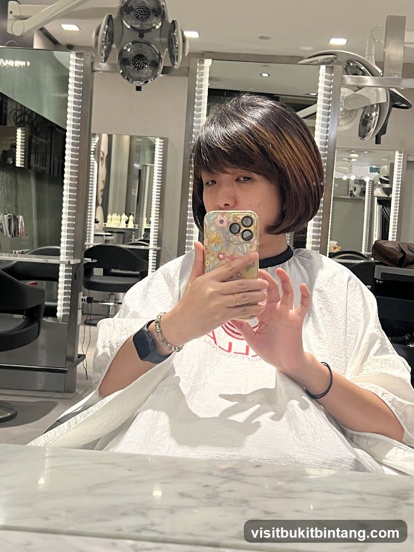 Woman taking a selfie in a salon