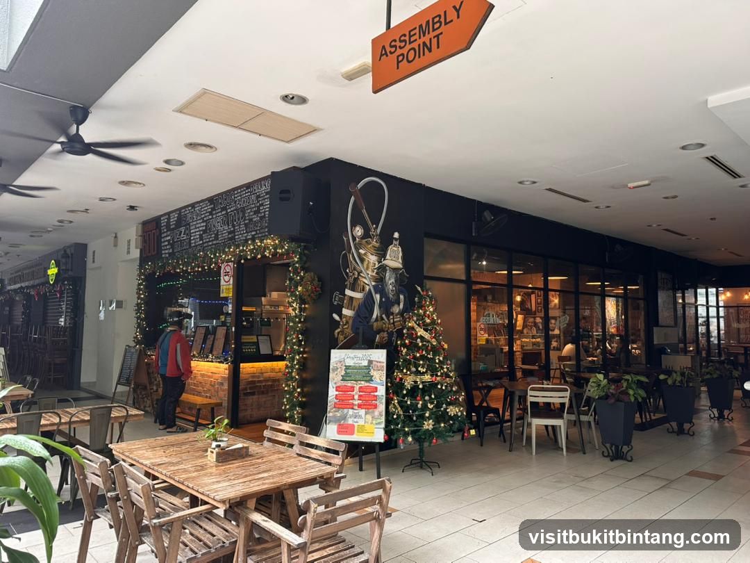 Outdoor seating area with Christmas decorations