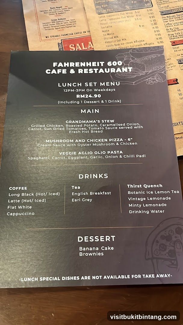 FAHRENHEIT 600 CAFE & RESTAURANT LUNCH SET MENU