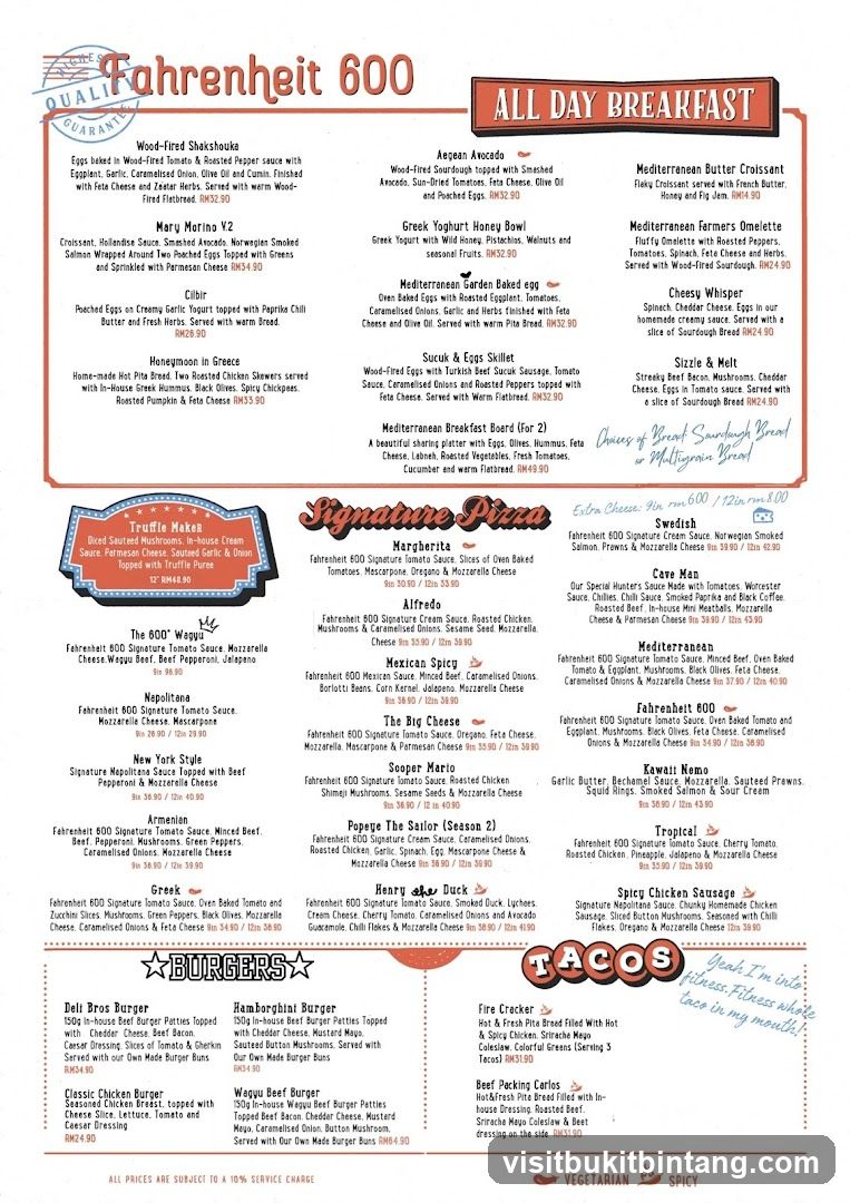 Fahrenheit 600 Menu