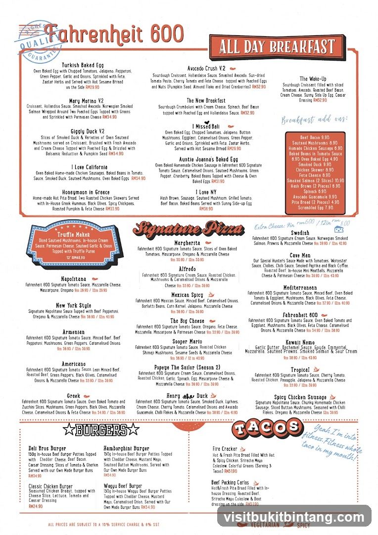Fahrenheit 600 Menu