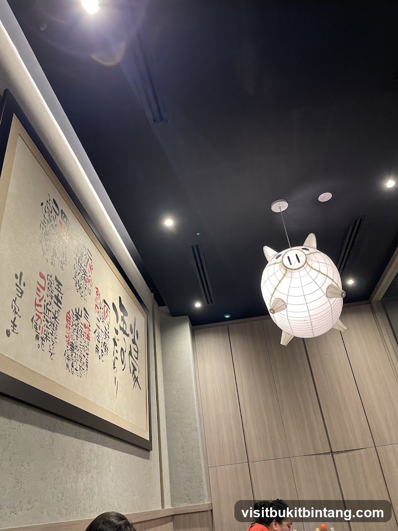 Restaurant Interior with Artwork and Pig Lamp