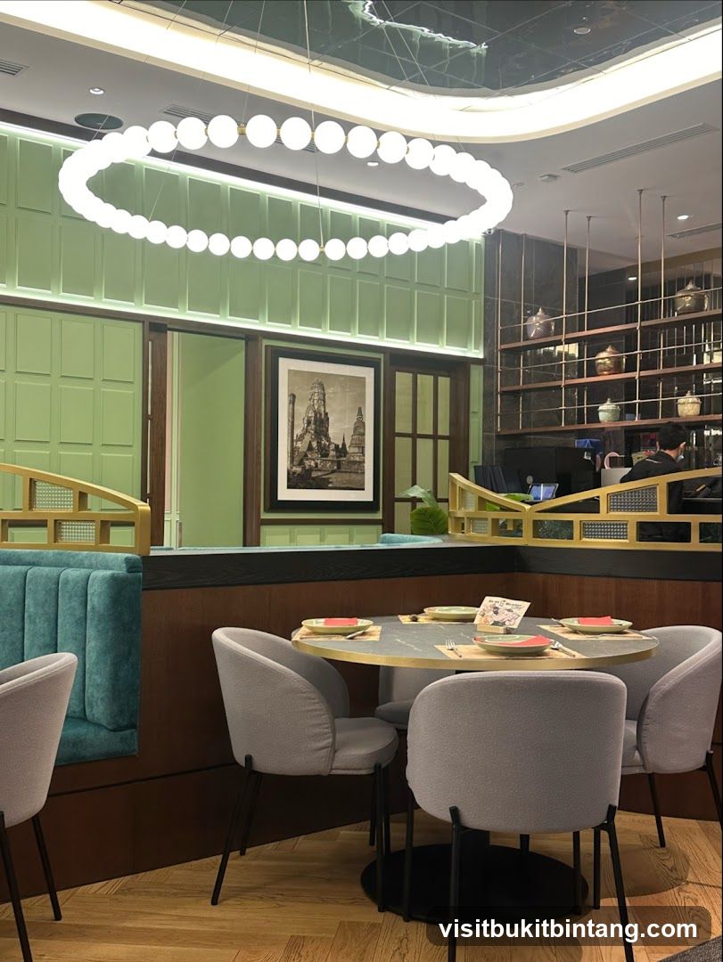 Restaurant Interior with Circular Chandelier