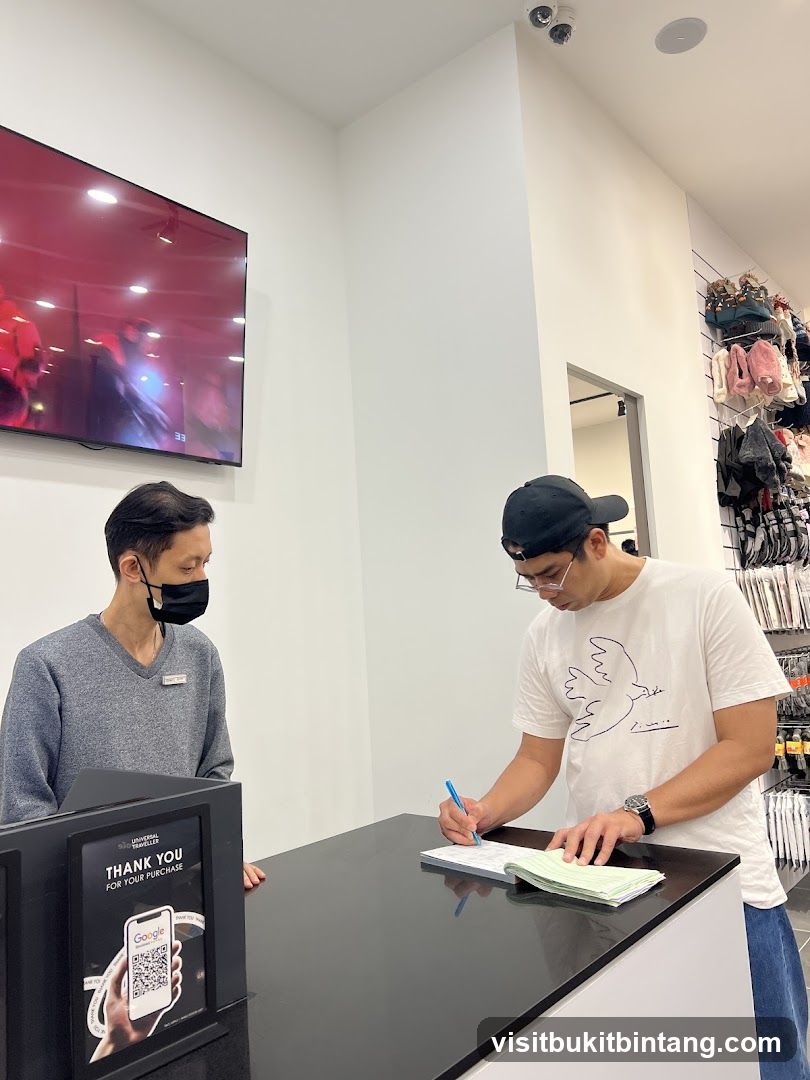 Customer signing a form at a counter